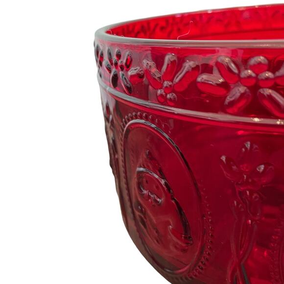 JINGLES & JOY Snowman Trifle Bowl Footed Serving Dish Embossed Holiday Red NEW - Picture 9 of 12